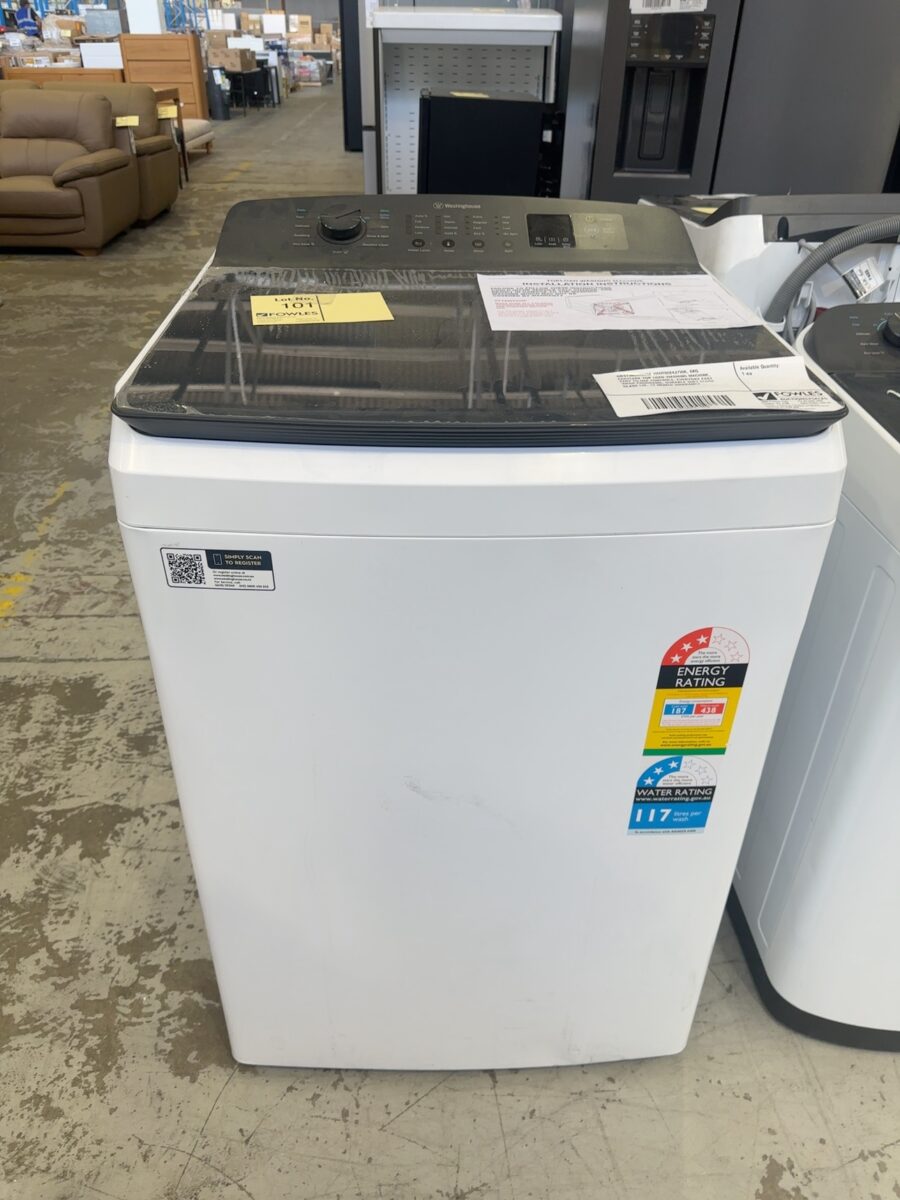 WESTINGHOUSE WWT8084J7WA, 8KG EASYCARE TOP LOAD WASHING MACHINE, EASY TO USE CONTROLS, EVERYDAY FAST WASH PROGRAMS, DURABLE SOFT CLOSE GLASS LID, 12 MONTH WARRANTY