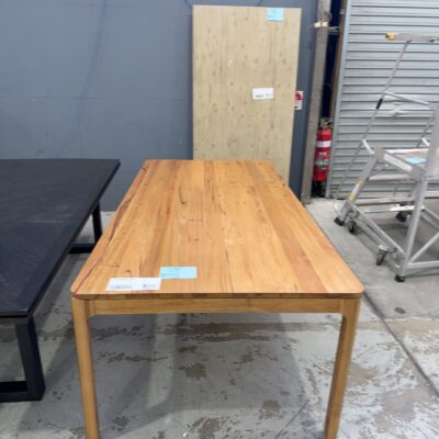 EX DISPLAY ALESSA 2400MM WORMY CHESTNUT DINING TABLE, SOLD AS IS