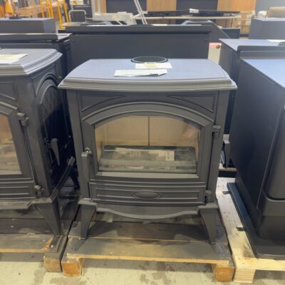 DOVRE 640WD BLACK WOOD FIRED HEATER, MEDIUM SIZE, SINGLE AIR CONTROL, DIRECT OUTSIDE AIR CONNECTION, SIDE LOADING DOOR, RRP$3500, *CARTON DAMAGE STOCK, SOLD AS IS* 22-PB-0017