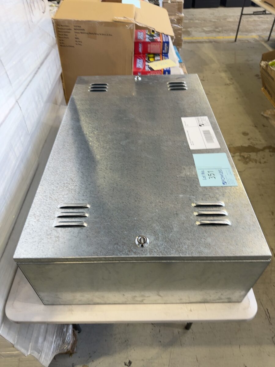 NEW STEEL LOCKABLE ELECTRICAL CABINET, SOLD AS IS