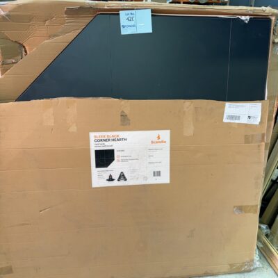 SCANDIA FORGE MATTE BLACK CORNER WALL HEARTH 1425 X 1425MM FHPT1425C, BOX DAMAGE STOCK, SOLD AS IS